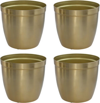 Gerimport bloempot Gea - 4x - goud - D13 cm - H12cm - metaal - tuindecoratie