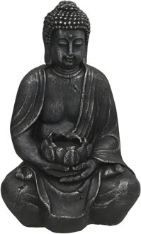 Gerimport Boeddha beeld Kalu - binnen / buiten - kunststeen - antraciet - 25 x 40 cm