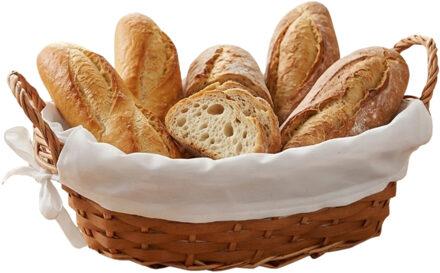 Gerimport Broodmandje met stof - gevlochten - lichtbruin - ovaal - 26 x 20 x 8 cm