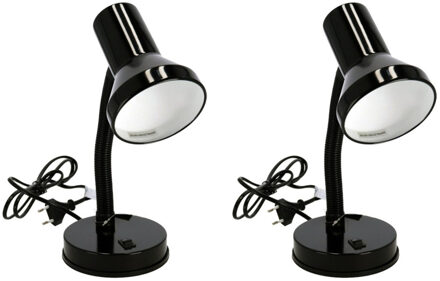 Gerimport Bureaulamp - 2x stuks - zwart - 13 x 10 x 30 cm - Buigbare leeslampen/ tafellampen