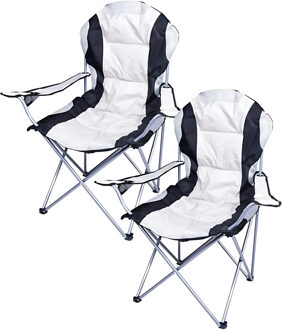 Gerimport camping klapstoel Madrid - 2x - Wit/Zwart - L90 x B56 x H105 cm