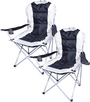 Gerimport camping klapstoel Madrid - 2x - Zwart/Wit - L90 x B56 x H105 cm