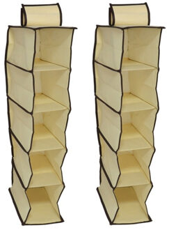 Gerimport Camping opberg/hangkast - 2x - leg niveaus - opvouwbaar - beige - 15 x 30 x 70 cm