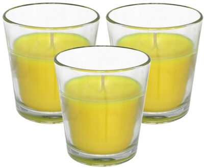 Gerimport Citronella kaars in potje - 3x - glas - 10 branduren - D7 x H7 cm
