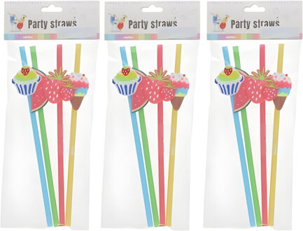 Gerimport Cocktail feest rietjes - herbruikbaar - kunststof - 12x stuks - gekleurd - leuke decoratie