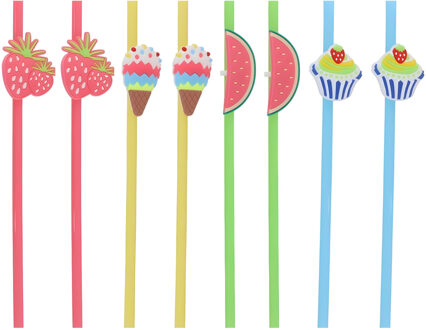 Gerimport Cocktail feest rietjes - herbruikbaar - kunststof - 24x stuks - gekleurd met leuke decorat
