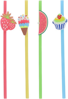 Gerimport Cocktail feest rietjes - herbruikbaar - kunststof - 4x stuks - gekleurd met leuke decorati Multi