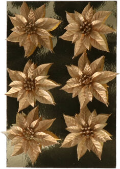 Gerimport Decoratie bloemen op clip - 6x stuks - goud - kunststof - ornamenten