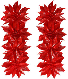 Gerimport Decoratie bloemen - op clip - 8x - rood - 9,5 cm - kunststof - kerstbloemen