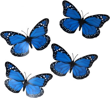 Gerimport Decoratie / hobby vlinders - 4x stuks - blauw - op clip - 12 x 6 cm - knutselen - kunststo