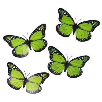 Gerimport Decoratie / hobby vlinders - 4x stuks - groen - op clip - 12 x 6 cm - kunststof - knutsele