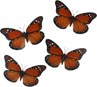 Gerimport Decoratie / hobby vlinders - 4x stuks - oranje - op clip - 12 x 6 cm - kunststof - knutsel