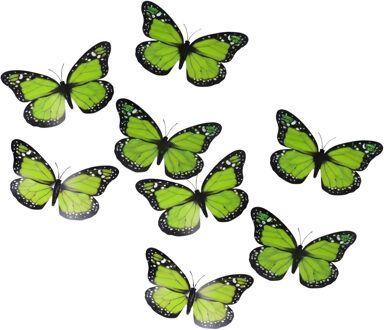 Gerimport Decoratie / hobby vlinders - 8x stuks - groen - op clip - 12 x 6 cm - kunststof - knutsele
