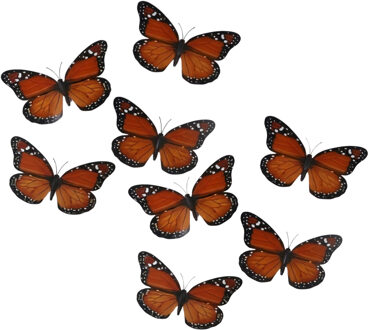 Gerimport Decoratie / hobby vlinders - 8x stuks - oranje - op clip - 12 x 6 cm - kunststof - knutsel