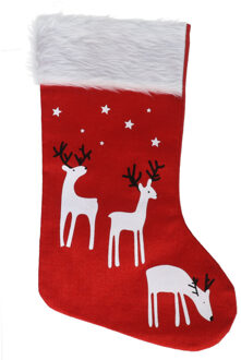 Gerimport Decoratie kerstsok - rood - B27 x H46 cm - polyester - rendieren- kerstsokken