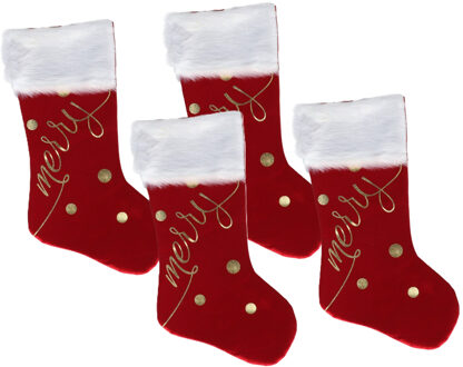 Gerimport Decoratie kerstsokken - 4x - rood/goud - B27 x H46 cm - polyester - Merry