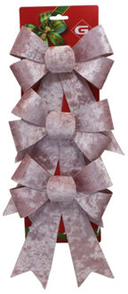 Gerimport Decoratie strikken - 3x st - velvet roze - 15 x 24 cm - decoratiestrikken