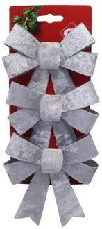 Gerimport Decoratie strikken - 3x st - zilver - 10 x 13 cm - strikjes