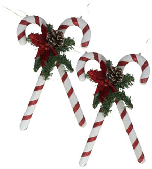 Gerimport Decoratie zuurstokken - 2x - kunststof - 35 x 25 cm - wit/rood - kerstornamenten