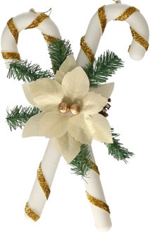 Gerimport Decoratie zuurstokken - kunststof - 35 x 25 cm - wit/goud - kerstornamenten Goudkleurig