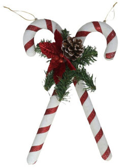 Gerimport Decoratie zuurstokken - kunststof - 35 x 25 cm - wit/rood - Hangdecoratie