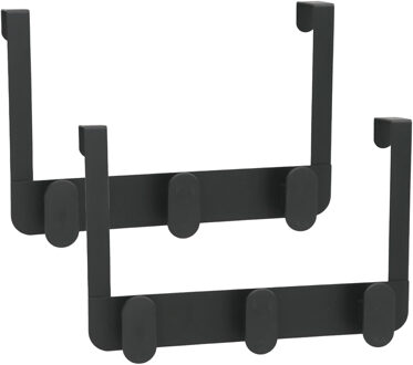 Gerimport Deurkapstok - 2x - 3 ophang haken - zwart - metaal - ruimtebesparend