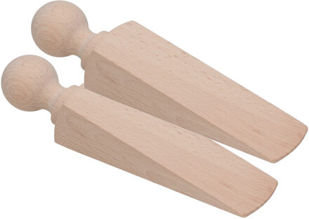 Gerimport Deurstopper/deurwig - 2x - beukenhout - beige - 17 x 4 x 3 cm