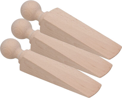Gerimport Deurstopper/deurwig - 3x - beukenhout - beige - 17 x 4 x 3 cm