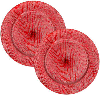 Gerimport Diner onderborden - 8x - rood - rond - D33 cm - kunststof - kerstdiner onderbord - onderzet bord
