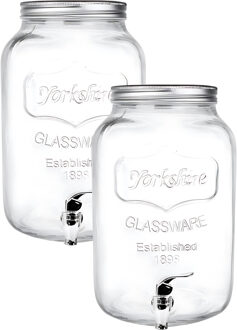 Gerimport dispenser cocktails/water/limonade - 2x - met tap - 8L - glas - zomer