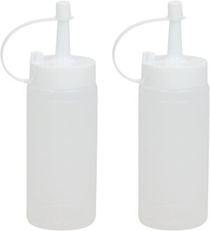 Gerimport Doseerfles/sausfles transparant - 2x - met schenktuit - 146 ml - H13.50