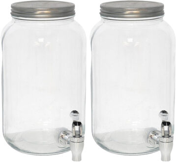 Gerimport Drank dispensers - 2x - 3L - met metalen deksel en kraantje - glas