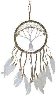 Gerimport Dromenvanger/dreamcatcher Levensboom - mobiel - bruin - veertjes/kraaltjes - 22 cm
