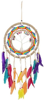Gerimport Dromenvanger/dreamcatcher LGTBQ - mobiel - multi kleuren - veertjes/kraaltjes - 32 cm