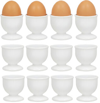 Gerimport Eierdopjes - 12x stuks - wit - kunststof - 4 x 5 cm - voor ontbijt /brunch / Pasen