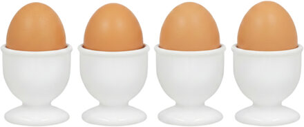 Gerimport Eierdopjes - 4x stuks - wit - kunststof - 4 x 5 cm - voor ontbijt /brunch / Pasen