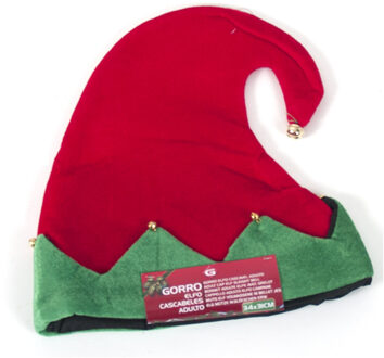 Gerimport Elfenmuts - rood/groen - puntmuts - volwassenen - polyester - kerstelf accessoires