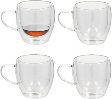 Gerimport Espresso glazen Plano - 4x - dubbelwandig - borosilicaatglas - 80 ml - H6,5 cm