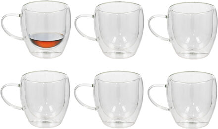 Gerimport Espresso glazen Plano - 6x - dubbelwandig - borosilicaatglas - 80 ml - H6,5 cm