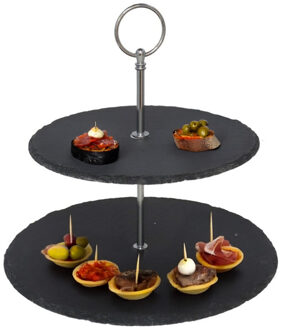 Gerimport Etagere - 2-laags - leisteen en chroom - 20 x 25 cm - serveren