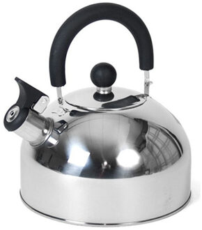 Gerimport Fluitketel - 2,5 liter - zilver / zwart - RVS - waterkoker - voor camping / caravan / camp