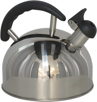 Gerimport Fluitketel / waterkoker - RVS - 2 liter - zilver / zwart - vakantie / camping