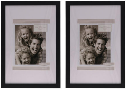 Gerimport Fotolijstje Paris - 2x - 20 x 30 cm - zwart - met passe partout - 15 x 20 cm - hout