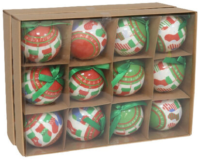Gerimport Gedecoreerde kerstballen - 24x stuks - 7,5 cm - rood/groen/wit - kunststof
