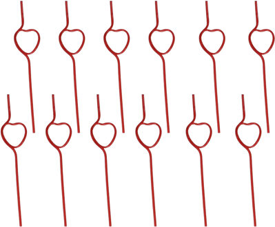 Gerimport Gekleurde rietjes met hartjes vorm - 12x stuks - 26 cm - drinkrietjes - kunststof - Liefde - Cocktai