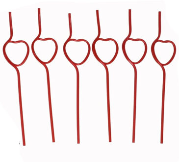 Gerimport Gekleurde rietjes met hartjes vorm - 6x stuks - 26 cm - drinkrietjes - kunststof - Liefde - Cocktail
