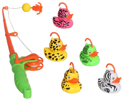 Gerimport Gerim Hengelspel - eenden vangen kermis spel - kinderen - 5 eendjes en 1 hengel