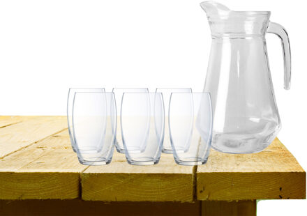 Gerimport Gerim karaf schenkkan glas 1000 ml met 6x stuks Versailles waterglazen