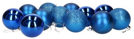 Gerimport Gerim Kerstballen - 12 stuks - blauw - kunststof - mat/glans/glitter - D6 cm - Kerstbal