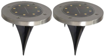 Gerimport Gerim Tuinverlichting - 2x stuks - grondspotjes - solar - LED - 14 cm